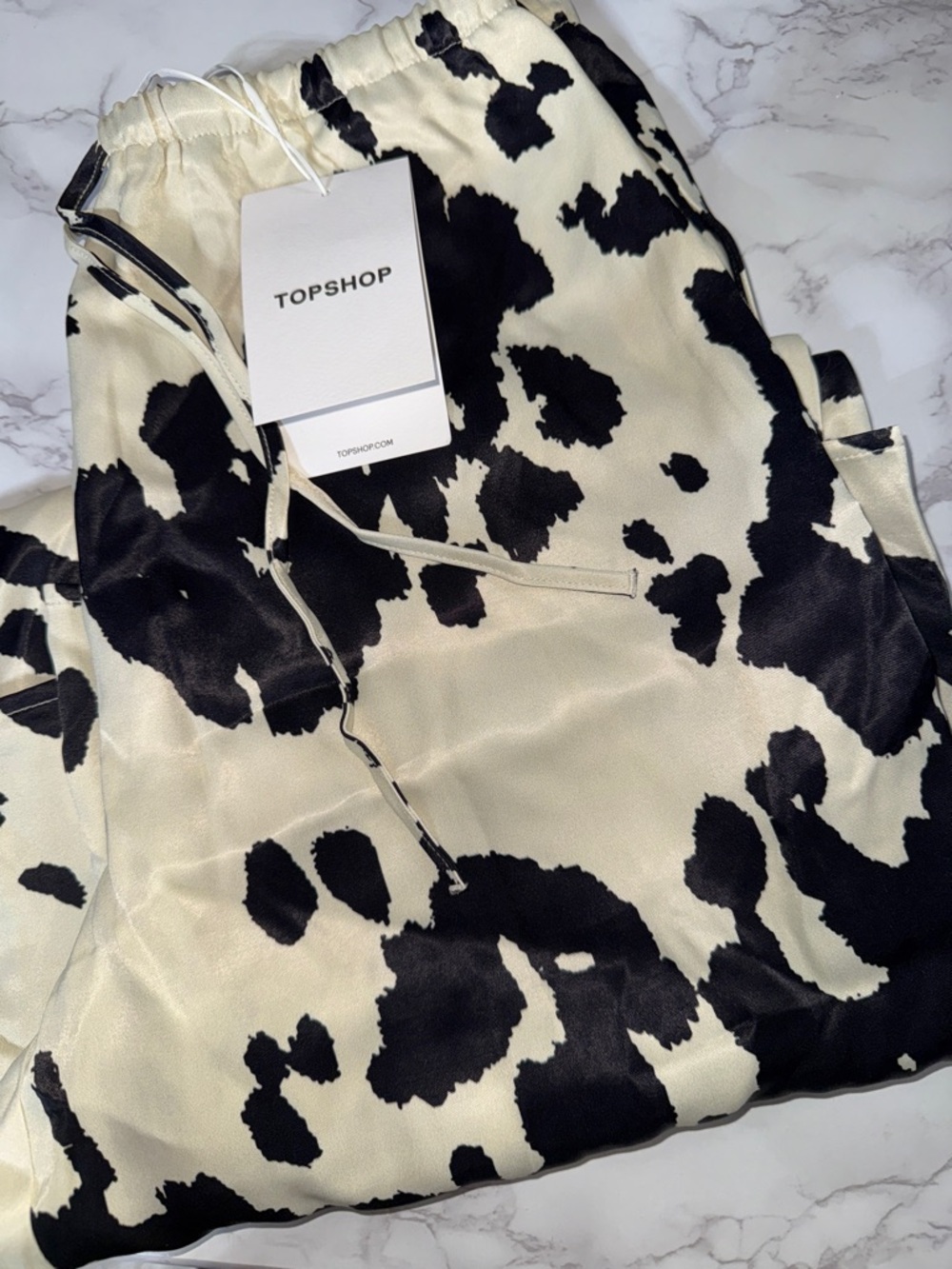 Topshop satin wide leg pants in cow print - Picture 3 of 4